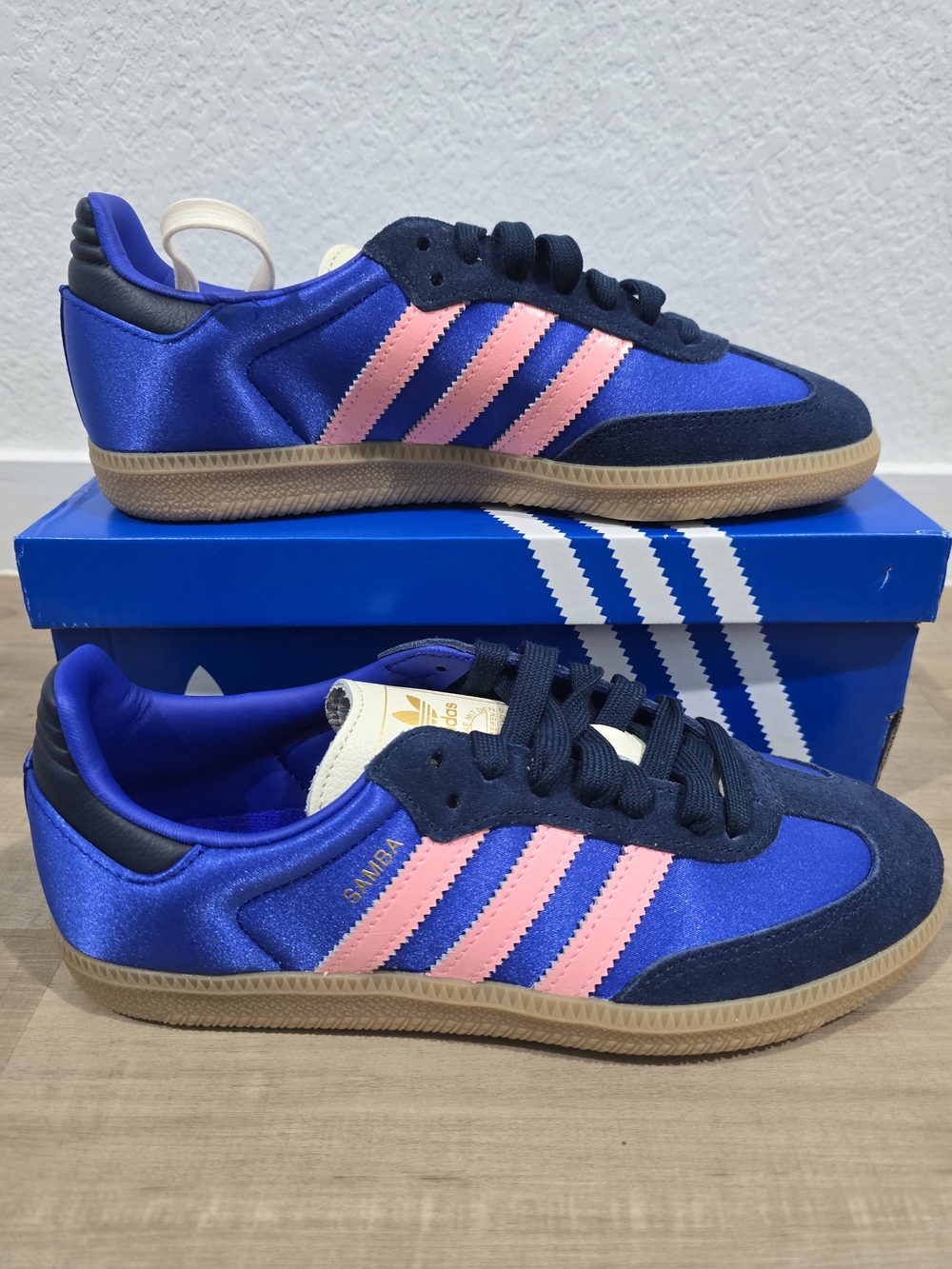 Adidas Kids Samba Satin Blue with Pink Stripes